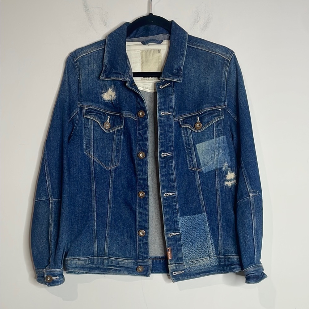 Able Jeans | Women’s Distressed Patchwork Denim Jacket Size Small